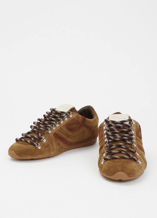 Claudie Pierlot Swing sneaker van suède met logo - detail bruin