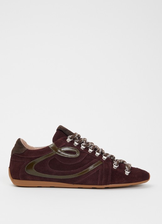 Claudie Pierlot Swing sneaker van suède - voorkant 2 bordeauxrood