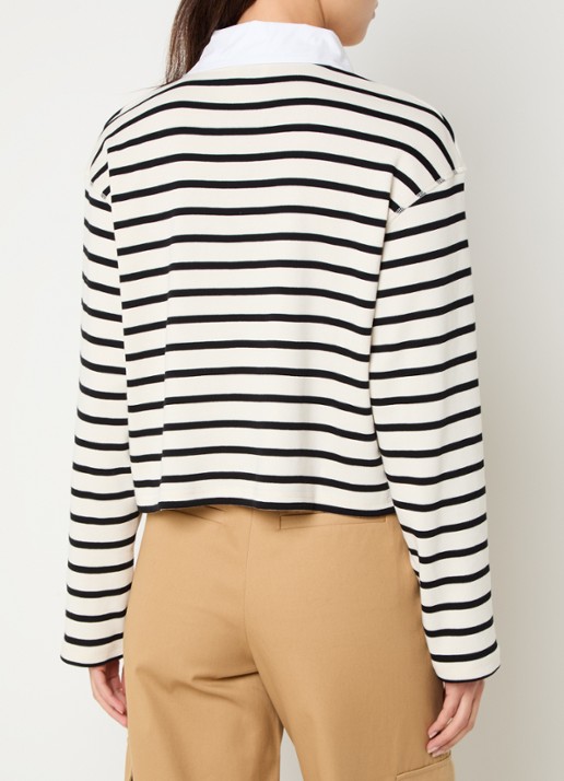 Claudie Pierlot Tamy longsleeve met streepprint en rijgdetail - achterkant creme