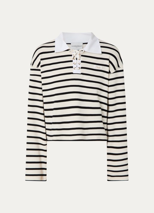 Claudie Pierlot Tamy longsleeve met streepprint en rijgdetail - voorkant 3 creme