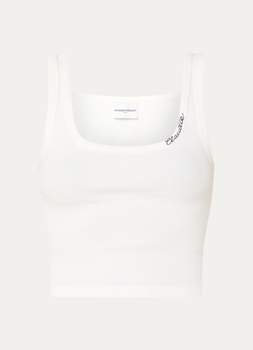 Claudie Pierlot Tanktop met logo - voorkant 3 gebroken wit