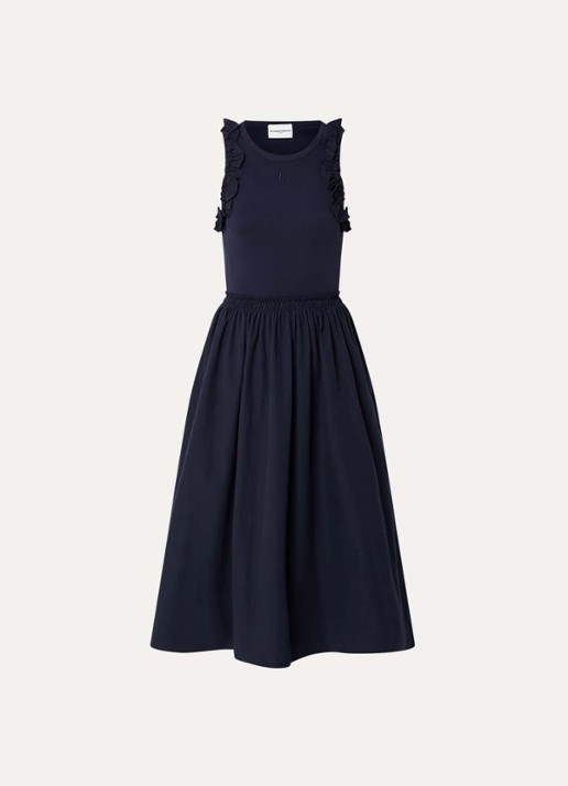 Claudie Pierlot Taprina maxi jurk met ruches - voorkant donkerblauw