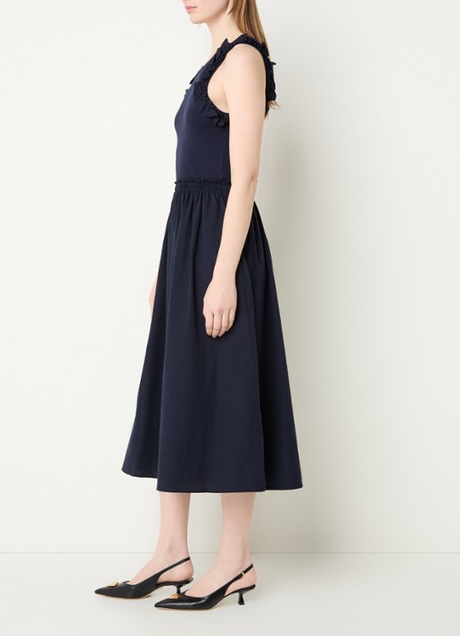 Claudie Pierlot Taprina maxi jurk met ruches - voorkant 2 donkerblauw