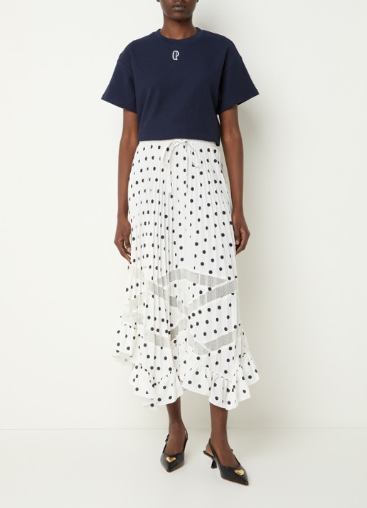 Claudie Pierlot Tomo T-shirt van piqué katoen met logoborduring - voorkant 2 donkerblauw