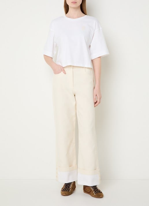 Claudie Pierlot Tonia T-shirt met logo - voorkant 2 gebroken wit