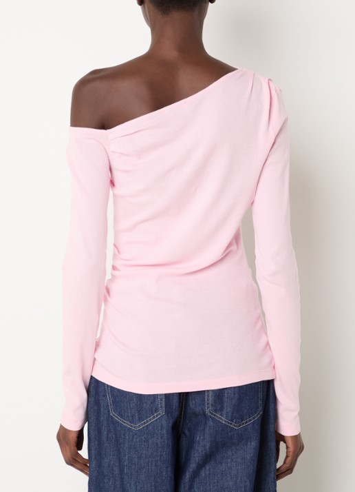 Claudie Pierlot Top met borduring en asymmetrische hals - achterkant lichtroze