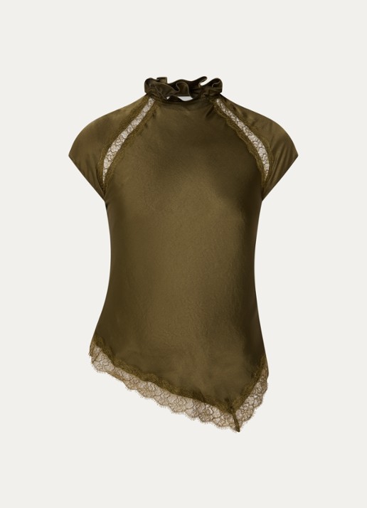Claudie Pierlot Top met details van kant - voorkant 2 bronsgroen