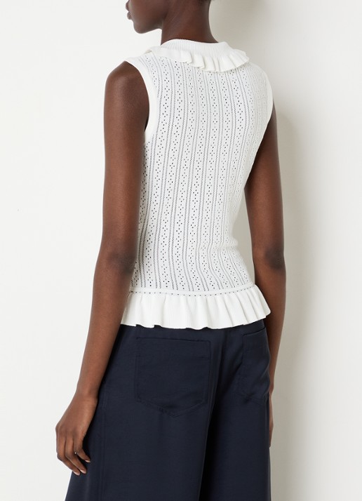 Claudie Pierlot Top met opengewerkt dessin en cut-out detail - achterkant gebroken wit