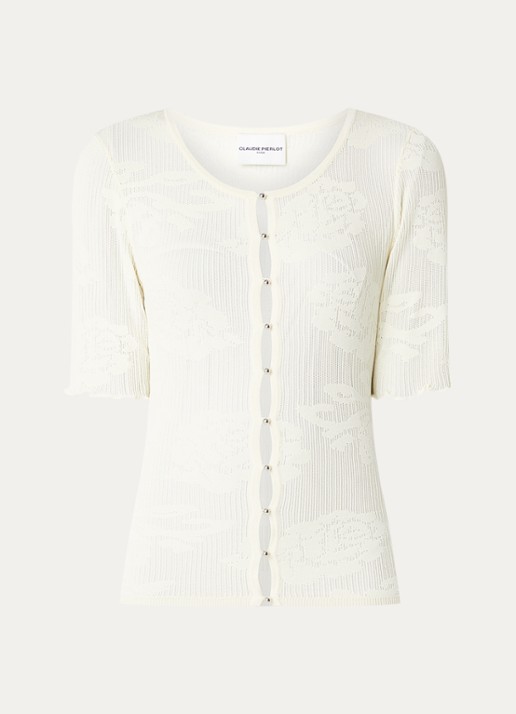 Claudie Pierlot Top met opengewerkt dessin  - voorkant 2 gebroken wit