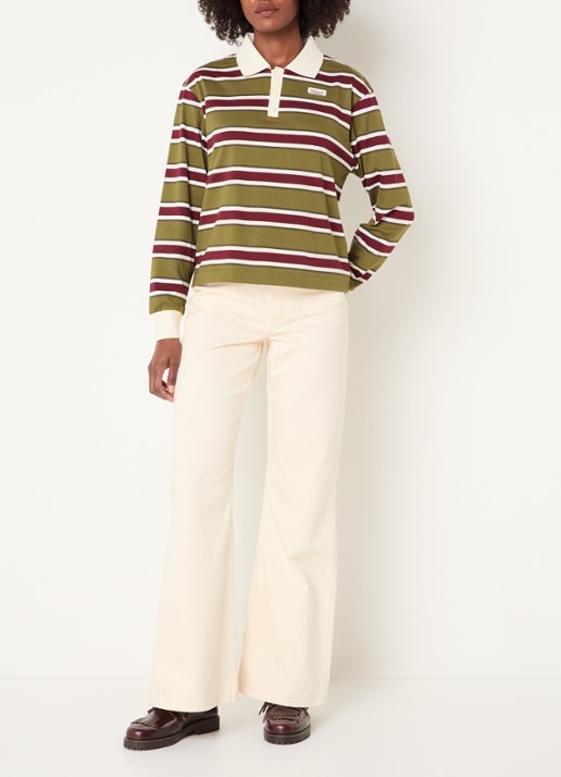 Claudie Pierlot Top met streepprint en kraag - voorkant 2 mosgroen