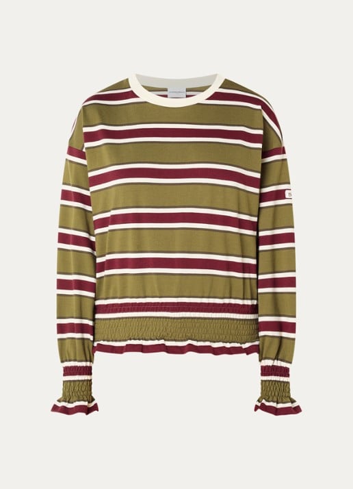 Claudie Pierlot Top met streepprint - voorkant mosgroen