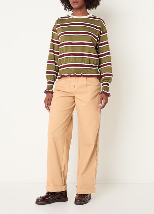 Claudie Pierlot Top met streepprint - voorkant 2 mosgroen