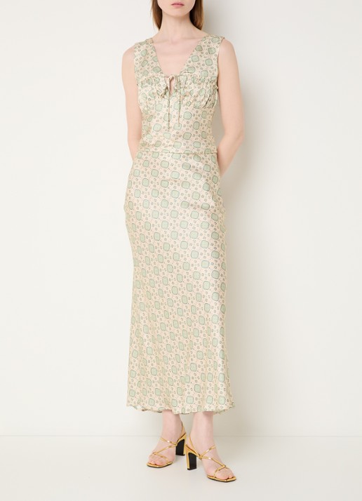 Claudie Pierlot Top met V-hals en print - voorkant 3 lichtgroen