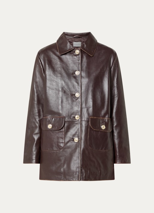 Claudie Pierlot Trenchcoat van lamsleer met klepzakken - voorkant 3 roodbruin