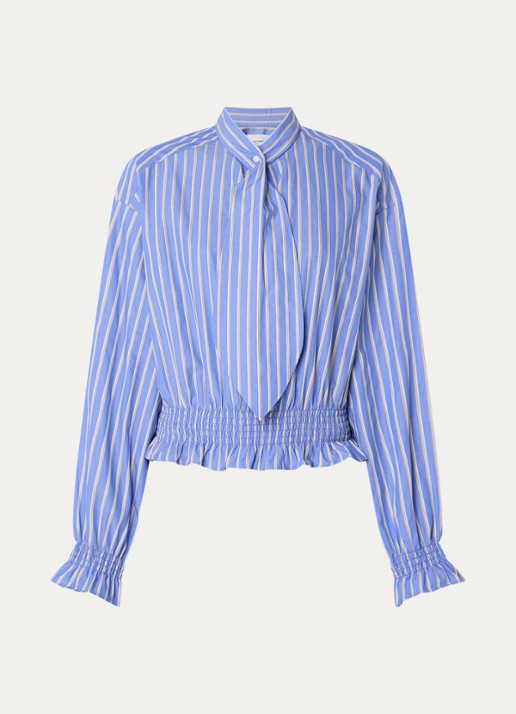 Claudie Pierlot Tuniek met smockwerk en streepprint - voorkant 2 blauw