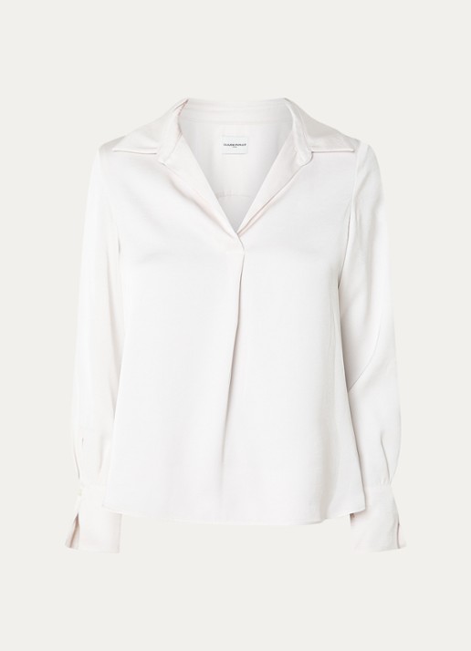 Claudie Pierlot Tuniek van satijn met V-hals - voorkant 2 creme