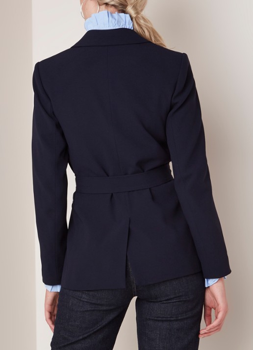 Claudie Pierlot Valayah blazer met steekzakken en ceintuur - achterkant donkerblauw