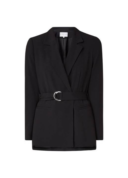 Claudie Pierlot Valayah blazer met steekzakken en ceintuur - voorkant zwart