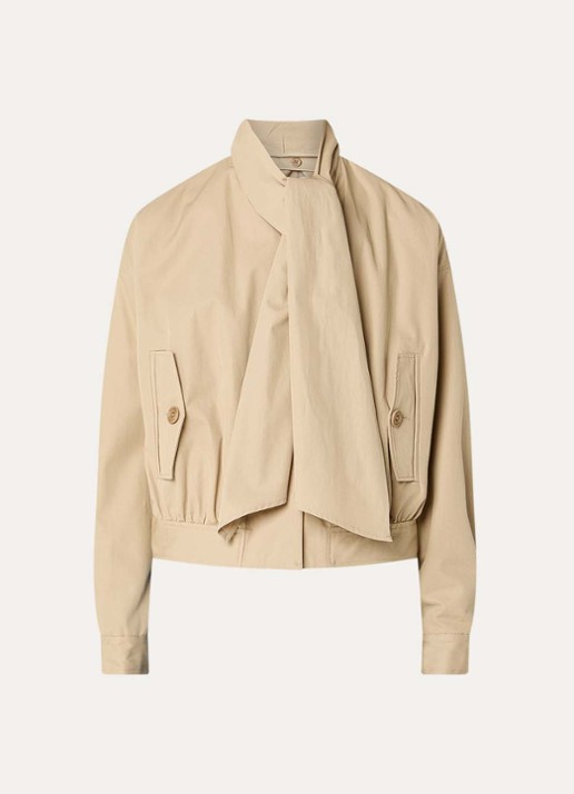 Claudie Pierlot Vally bomberjack met sjaalkraag - voorkant 3 zand
