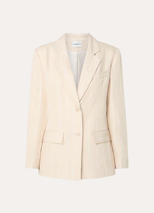 Claudie Pierlot Vayanarayee blazer in linnenblend met streepprint - voorkant beige