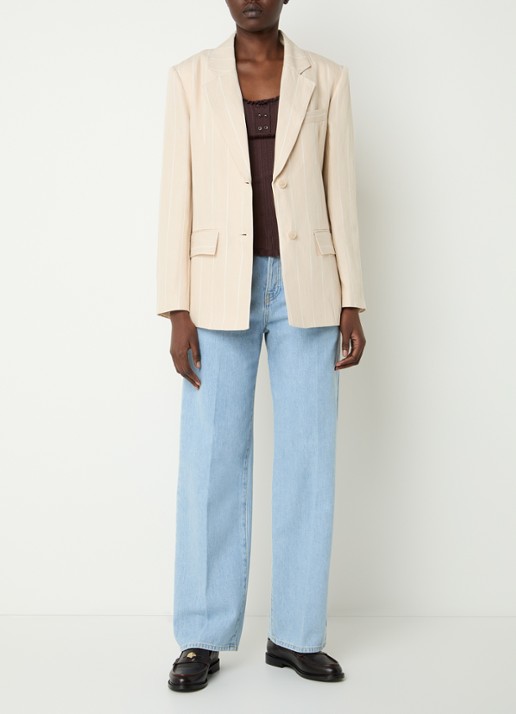 Claudie Pierlot Vayanarayee blazer in linnenblend met streepprint - voorkant 2 beige