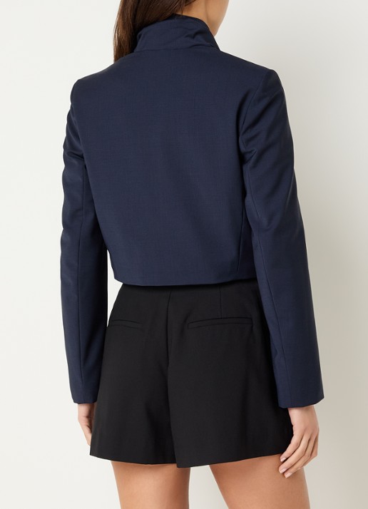 Claudie Pierlot Velma cropped blazer in wolblend met sjaalkraag en klepzakken - achterkant 3 donkerblauw