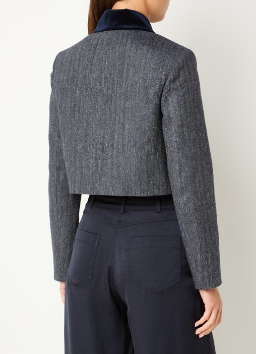 Claudie Pierlot Victor cropped blazer in wolblend met opgestikte zakken - achterkant 2 donkerblauw