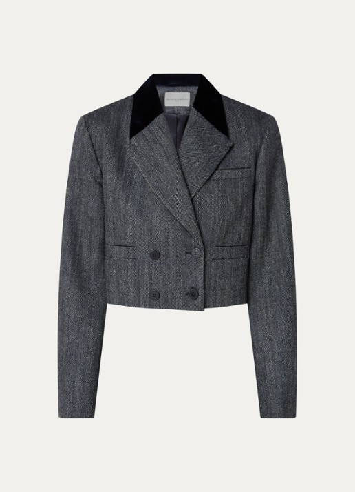 Claudie Pierlot Victor cropped blazer in wolblend met opgestikte zakken - voorkant 3 donkerblauw