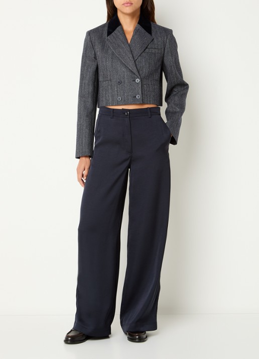 Claudie Pierlot Victor cropped blazer in wolblend met opgestikte zakken - voorkant 4 donkerblauw