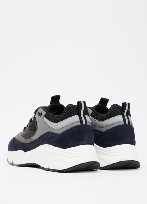 Cleens Aero Runner sneaker met suède details - achterkant donkerblauw