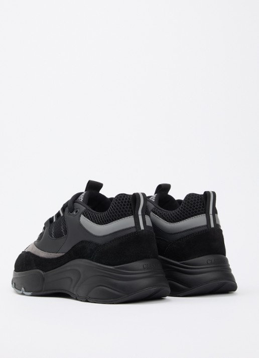Cleens Aero Runner sneaker van mesh met details van suède - achterkant zwart