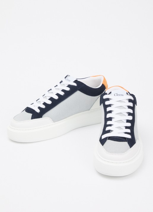 Cleens Luxor sneaker met suède details - detail wit