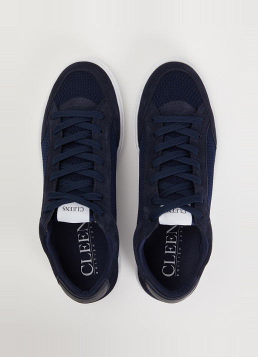 Cleens Luxor sneaker met suède details - detail 3 donkerblauw