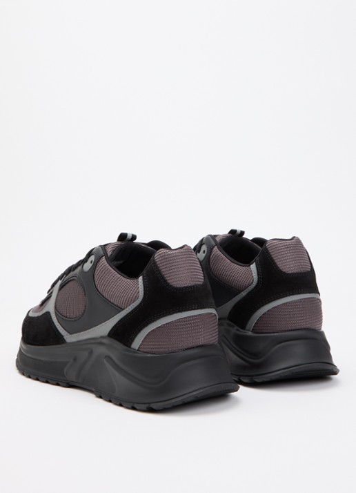 Cleens Onesixty sneaker met suède details - achterkant 5 zwart