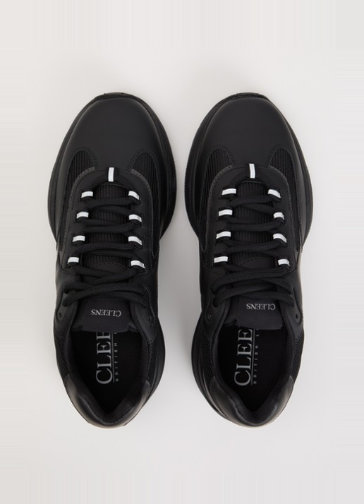 Cleens Podium sneaker van leer met details van mesh - detail 2 zwart