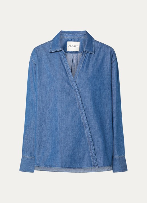 CLOSED Asymmetrische blouse van chambray - voorkant 2 indigo