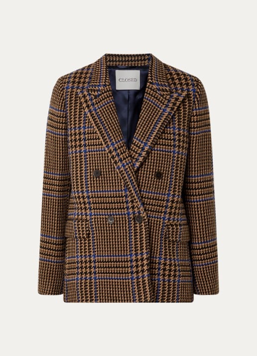 CLOSED Blazer in wolblend met pied-de-poule dessin - voorkant 2 hazelnootbruin
