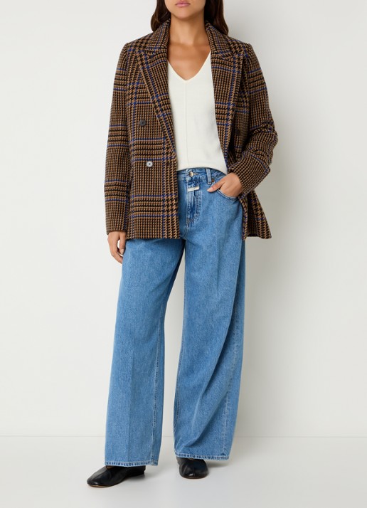 CLOSED Blazer in wolblend met pied-de-poule dessin - voorkant 3 hazelnootbruin