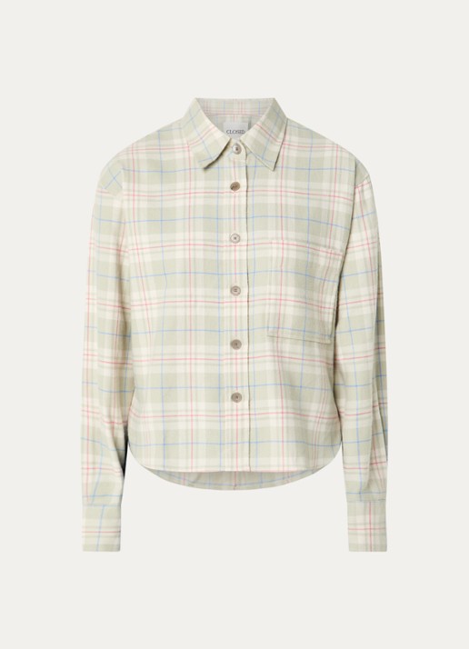 CLOSED Blouse met ruitdessin - voorkant lichtgroen