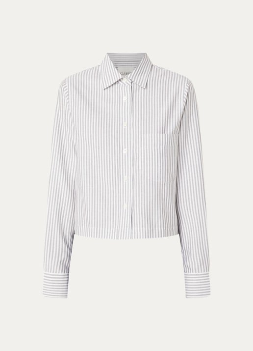 CLOSED Cropped blouse met streepprint - voorkant 2 bruin