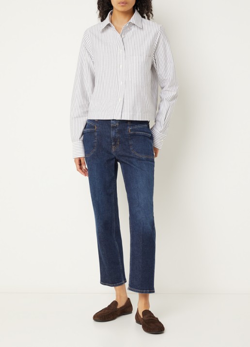 CLOSED Cropped blouse met streepprint - voorkant 3 bruin