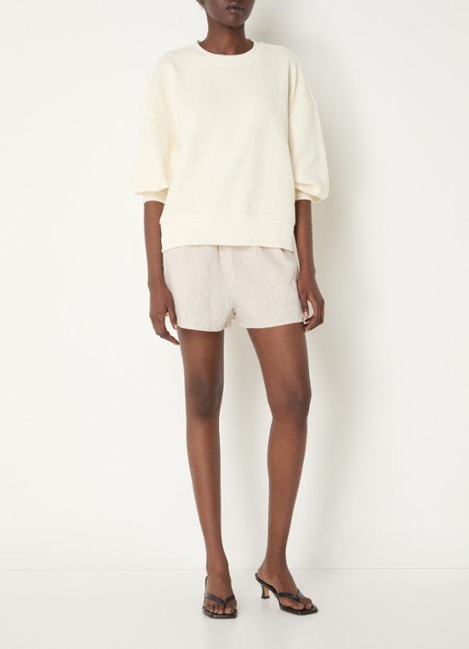 CLOSED Elasticated high waist wide fit korte broek van linnen - voorkant 4 beige
