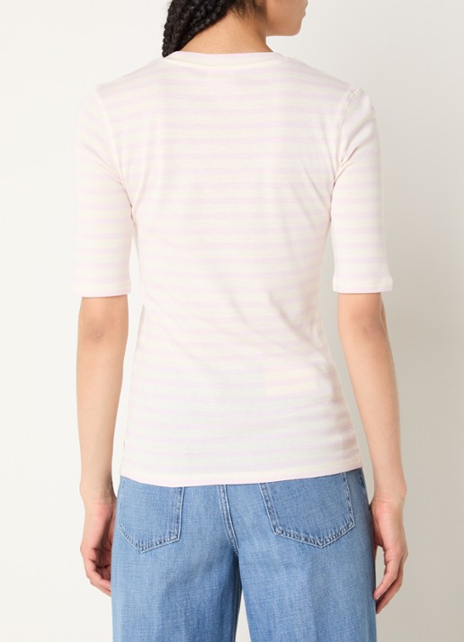 CLOSED Fijngebreid T-shirt met streepprint - achterkant lichtroze