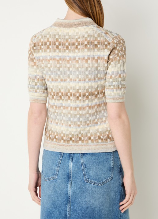 CLOSED Fijngebreide polo met streepprint - achterkant beige
