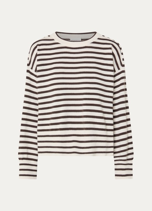 CLOSED Fijngebreide pullover van kasjmier met streepprint - voorkant donkerbruin
