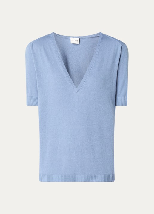 CLOSED Fijngebreide trui in linnenblend met V-hals - voorkant 2 blauw