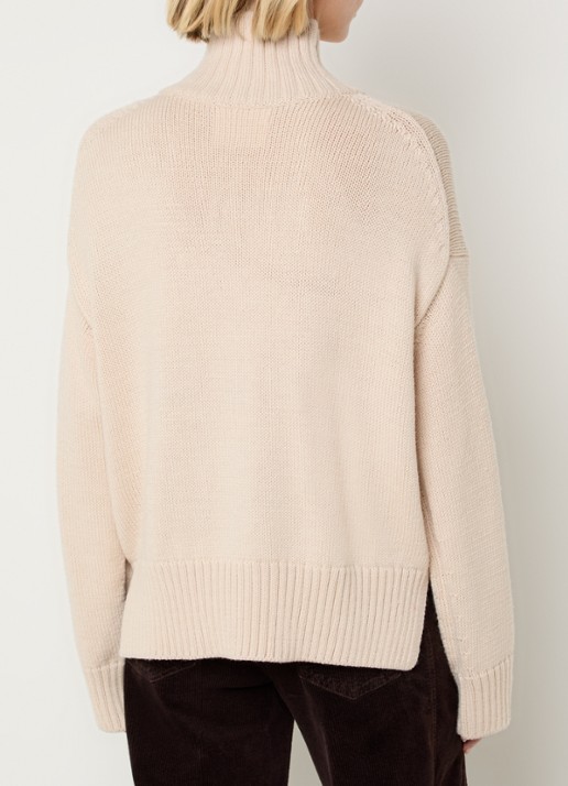 CLOSED Fijngebreide trui in wolblend met opstaande kraag - achterkant 2 beige