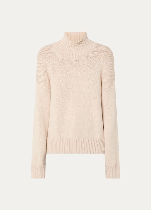 CLOSED Fijngebreide trui in wolblend met opstaande kraag - voorkant 3 beige