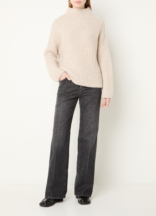 CLOSED Grofgebreide trui in alpaca wolblend met col - voorkant 4 beige