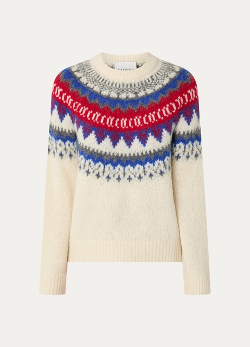 CLOSED Grofgebreide trui in alpaca wolblend met print - voorkant creme